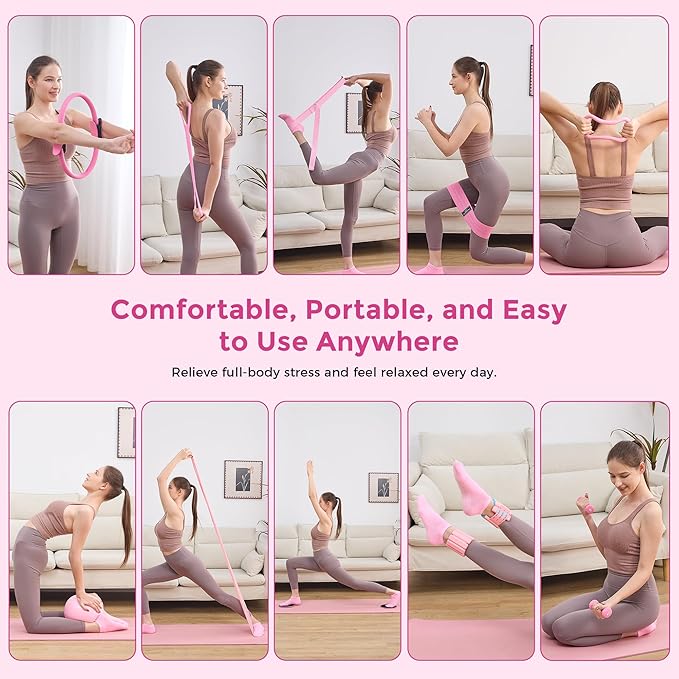 Home Pilates Kit Pilates Equipment Set, Better Yoga Pilates Essentials Kit for Women with 14.5" Pilates Ring, Ball, Resistance Bands, Ankle Weights, Dumbbells, Sliders, Stretch Band, Yoga Strap Socks