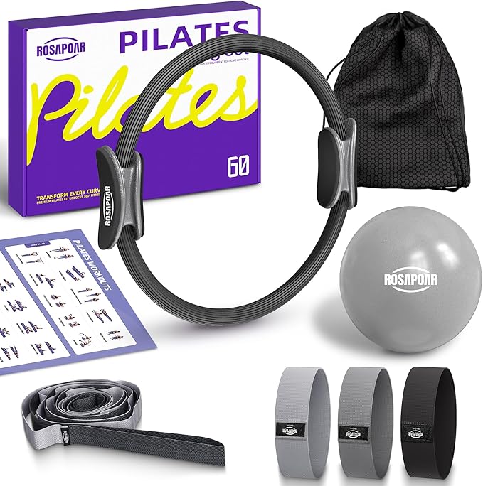 ROSAPOAR Pilates Essentials Kit for Women, Pilates Ring Set - 14" Magic Circle with Yoga Ball & Resistance Bands – Pilates Kit for Home Workouts, Toning & Core Sculpting Pilates Equipment