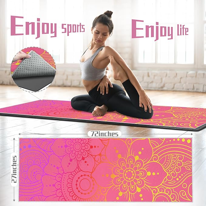 Yoga Towel,Absorbent Yoga Mat Towel for Hot Yoga Non Slip,Stylish Prints,Ideal for Workouts,Hot Yoga,Bikram,Pilates Equipment,72 x 27 in,Pink Flowers