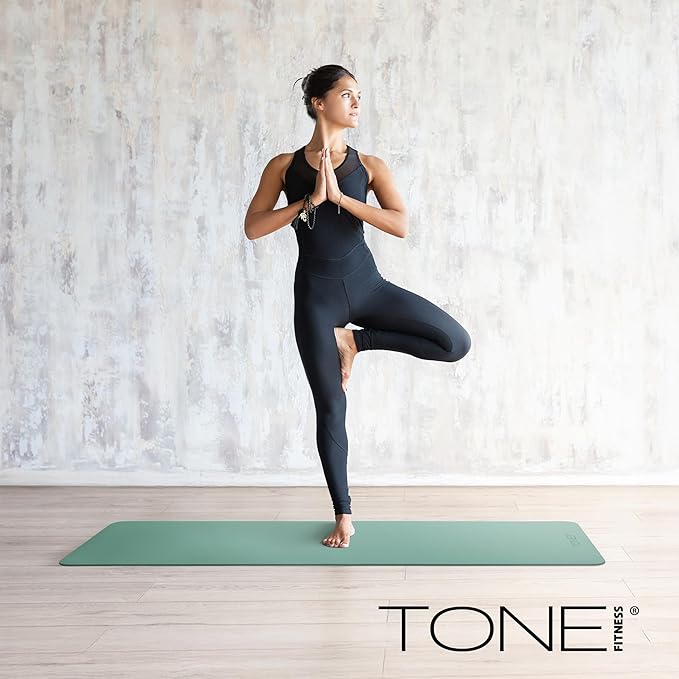 TONE Fitness Yoga Mat 1/4" Thick Non Slip Exercise & Pilates Mat for Home Workouts with Carrying Strap | Multiple Options