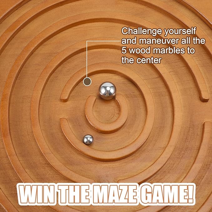 Wooden Balance Board with Maze Wobble Board with 2 Beads Rocker Balance Disk for Leg Workout, Exercise Training, Physical Therapy, Bodyweight Fitness, Skiing, Surfing, Skateboarding