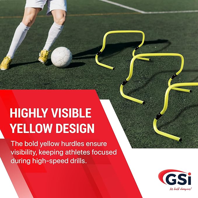 GSi Kids Agility & Speed Training Bundle – 46 Pc Set with 6 Adjustable 6"/12" Hurdles & 40 Training Cones for Sports Drills, PE Class, and Obstacle Courses