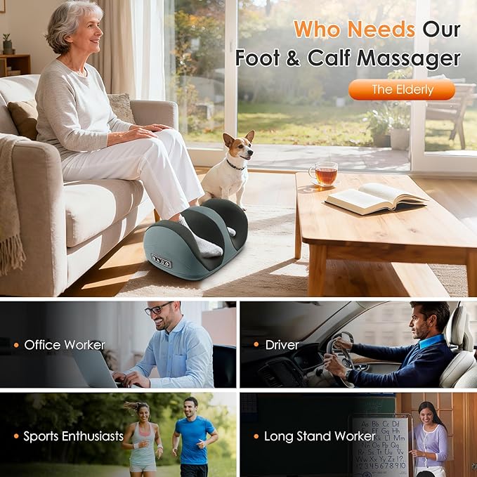 Foot Massager with Heat, Shiatsu Kneading Foot and Calf Electric Massager Machine with Roller, Massage Feet/Arm/Calf/Ankle for Relax, Plantar Fasciitis, Pain Relief, Gifts for Women & Men, Grey