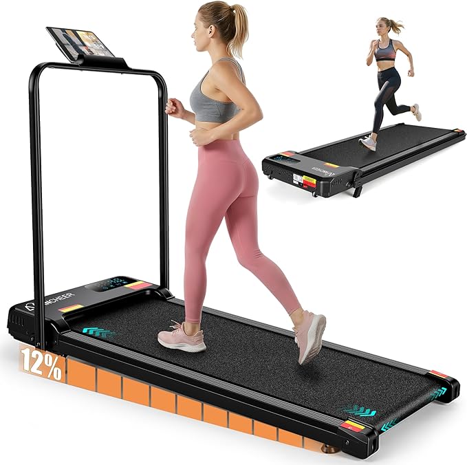 ANCHEER Treadmill with 12%/15% Incline, Folding Walking Pad with Handle Bar, 320-450lb Capacity Under Desk Foldable 3.5HP Treadmills for Home/Office/Gym,Installation-Free