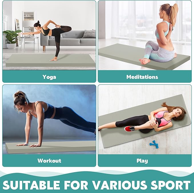 MABOZOO 2 Inch Thick Yoga Mat, 72''x24'x2" Foldable Extra Thick Exercise Mat Gymnastics Mat with PU Leather, Padded Yoga Mat Fitness Mat for Yoga, Pilates, Stretching