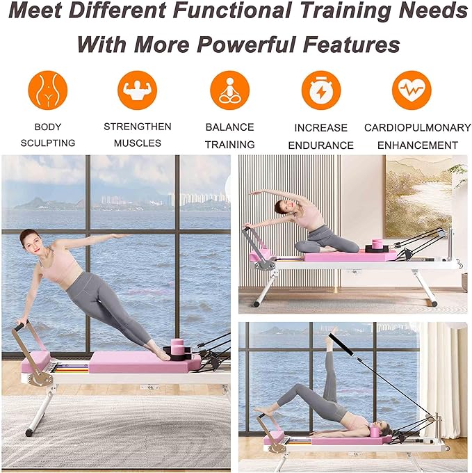 Foldable Pilates Reformer Machine for Home, 330 lb Capacity, Double Resistance, High-Density Cushion, Easy Assembly, Ideal for Home & Studio Workouts