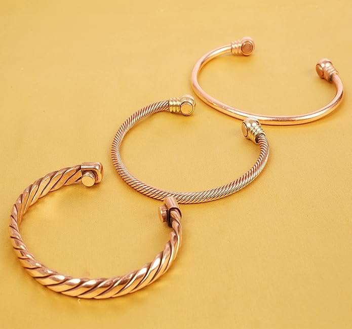 Touchstone copper bracelets | gift for men women |adjustable 100% pure solid real magnetic jewelry | handmade bracelet set combo | rope braided tibetan bangles.