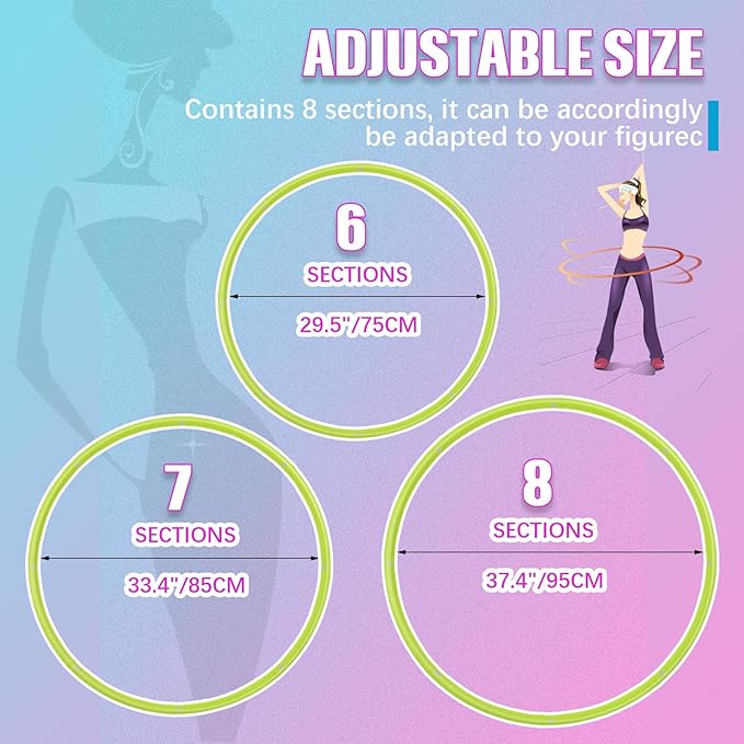 Exercise Fitness Hoop for Women 37 Inch Removable Adjustable Weighted Hoop Suitable for Adult Weight Loss and Home Fat Burning Exercise Workouts Gym