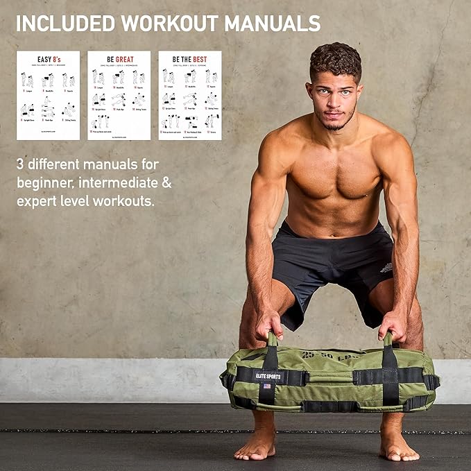 Elite Sports Workout Sandbag for Versatile, Intensive Core Muscles Fitness, Strength Training with Strategic Handle Placement (Unfilled)