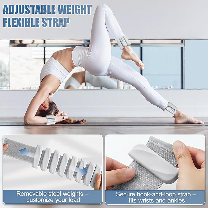 Wrist & Ankle Weights for Women and Men, 2lbs/4lbs Pairs Adjustable Silicone Weighted Bangles for Arm & Leg Workouts, Perfect for Pilates, Barre, Yoga, Walking & Home Fitness 24055