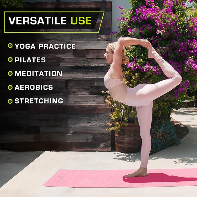 ProsourceFit Original Yoga Exercise Mat ¼” (6mm) Thick for Comfort and Stability with Carrying Straps, Non Slip –Multiple Colors