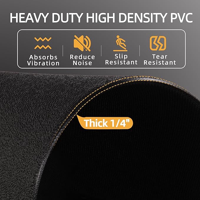 Fitvids High Density 1/4-Inch Thick Gym Equipment Mat, Non-Slip Floor Protection for Heavy Exercise, Treadmill and Bike Mat in Multiple Sizes