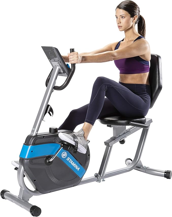 Stamina Premier Recumbent Exercise Bike Bluetooth Connected Smart Bike w/Smart Workout App, No Subscription Required - Stationary Bike for Home w/Large, Adjustable, Comfortable Seat