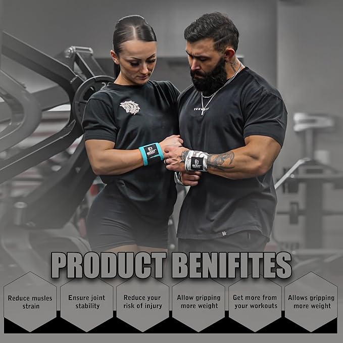 Improved Lifting Support & Stability - Gym Wrist Wraps for Weightlifting 14" Premium Quality Hand Wraps with Thumb Loop - Weight Lifting Wrist Wraps for Pain & Support