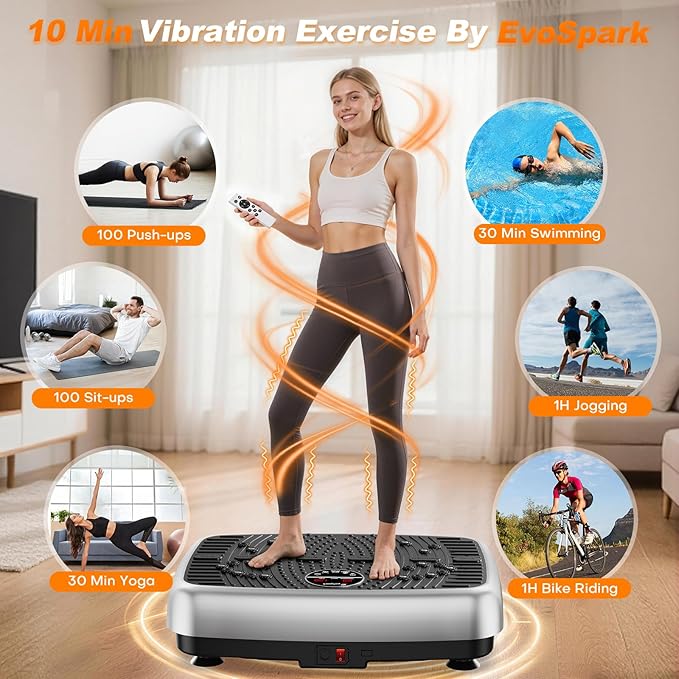 Vibration Plate Exercise Machine, 2026 EvoSpark Dual Motor Vibration Plate for Lymphatic Drainage, 3D & 4D Whole Body Vibration Plates for Weight Loss, Shaker Workout Equipment for Women Men Home