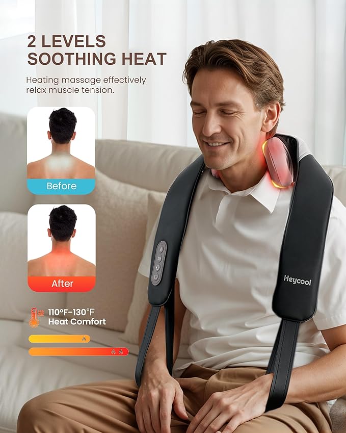 Cordless Neck Massager with Heat, Shiatsu Neck Shoulder Massager for Pain Relief Deep Tissue, 2 Heating Areas, 3 Modes Kneading Back Massager Presents/Gifts for Women, Men