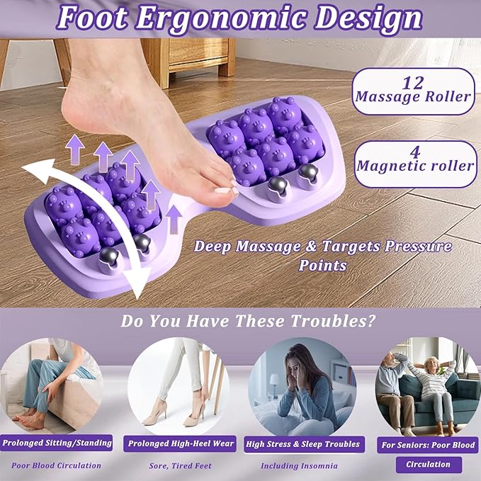 Portable Double Foot Massage Roller for Plantar Fasciitis Relief,Foot Massage Roller with Acupressure Therapy,Pain Relief, Stress Relief & Improved Circulation, Reflexology Tool for Home & Office Use