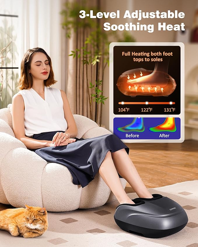 Shiatsu Foot Massager Machine with Heat & Remote, 2026 Upgraded Deep Kneading Feet Massager for Plantar Fasciitis & Neuropathy, 3 Heat Levels, Multi-Mode Massage, Auto-Off Timers, Gifts for Women Men