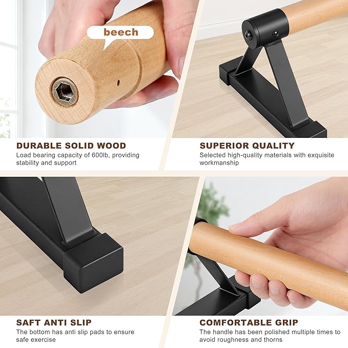 EVERYMATE Wood Push Up Bars Parallettes Bars with Rubber Feet, Anti-slip Handstand Bars for Calisthenics, Equipment for Home, Push Up Handles for Floor, Handstand Push Up Handles, Support 600 LB