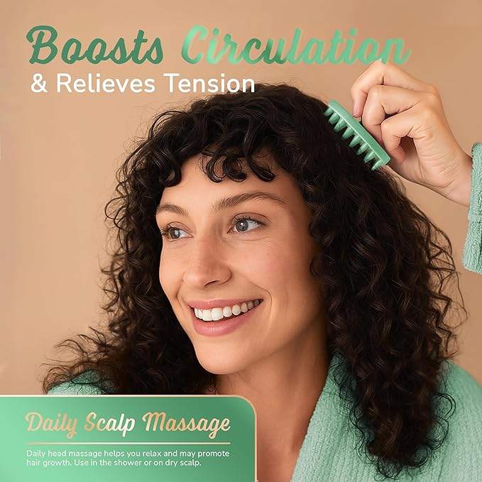 Scalp Massager Shampoo Brush – Silicone Scalp Scrubber for Hair Growth & Dandruff Removal, One-Piece, Non-Slip Handle, Soft Bristles, Wet/Dry Shower Scalp Exfoliator for All Hair Types – Green