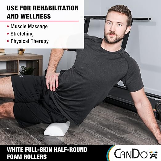 Cando-30-2341 Full-Skin PE Foam Roller For Muscle Restoration, Massage Therapy, Sport Recovery, And Physical Therapy. White, 6" x 12", Half-Round