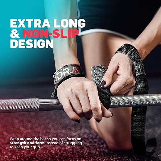 Dr. Arthritis Gym Wrist Wraps & Wrist Straps for Weightlifting Bundle (2 Pairs), Heavy-Duty Workout Straps Support for Everyday Training & Injury Recovery, Lifting Accessories for Men & Women (Black) (Black (Gym Strap Pair))