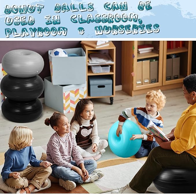 Libima 4 Pcs Flexible Seating for Classroom Inflatable Yoga Ball Chairs with Pump Donut Exercise Ball Chair Cushion Seat for Balance and Stability Training Home Office Gym Workout