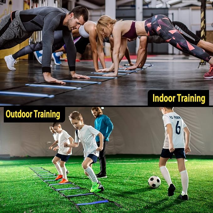 Agility Ladder 1 Agility Training Equipment 1 Resistance Parachute 4 Adjustable Hurdles 12 Disc Cones 1 Jump Rope 3 Resistance Band 1 Yoga Band Agility Speed Training Equipment for Youth&Adults
