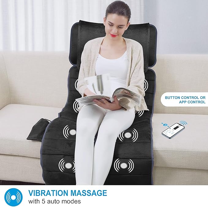 COMFIER Full Body Massage Mat with Heat & Vibration - 10 Motors, App Control, Movable Shiatsu Neck Pillow & 4 Heating Pads for Neck, Shoulders, Back, Black