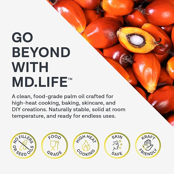 MD.LIFE PALM OIL - 32oz - Sustainable Food Grade Palm Oil for Cooking - Great for Soap Making Supplies, Cooking Oil, Creams and Lotions