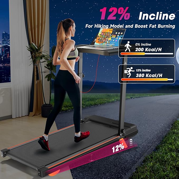 Folding 3 in 1 Walking Pad Treadmill with Handle Bar & Incline, 300 lb Capacity, Portable Under Desk Treadmill for Home Small Spaces Office