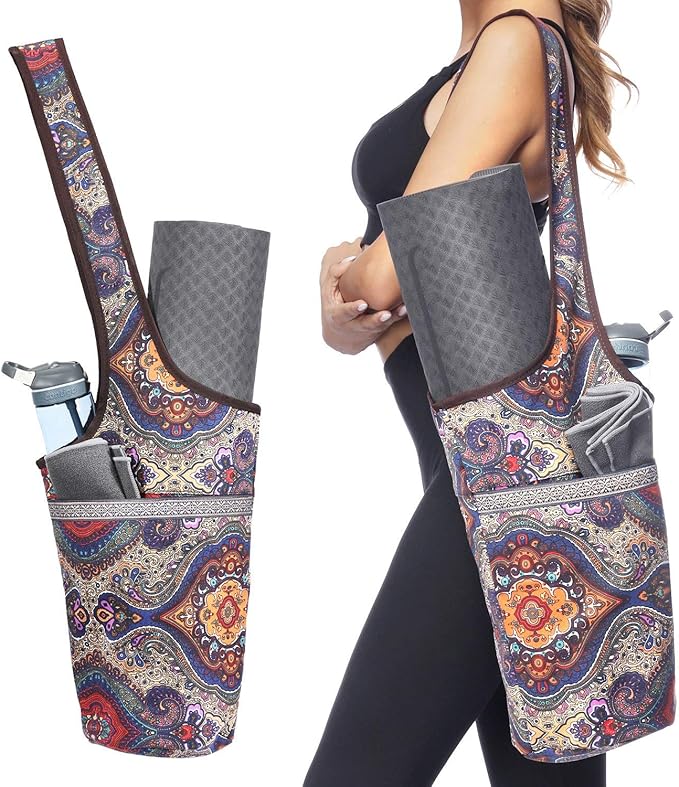 Ewedoos Canvas Yoga Mat Bag Fits Most Mats Yoga Bag with Large Storage Pockets to Hold More Accessories Ideal for Pilates Workout Gifts & Travel