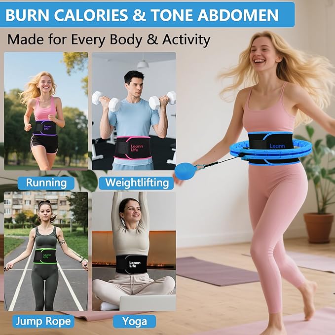 U1 Weighted Hula Hoop 30 Knots 19"-61" for Adults with Waist Trimmer Belt & Durable Wash Bag Bundle– Fitness Hoop for Exercise, Workout, Slimming & Home Gym