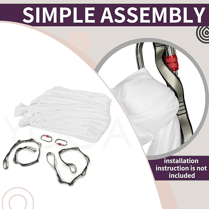 Kojem Aerial Silk Fabric Yoga Swing Kit For Fitness Yoga Inversions Flexibility Core Strength Dance White Nylon Fabric 6.6/13.1 Yards