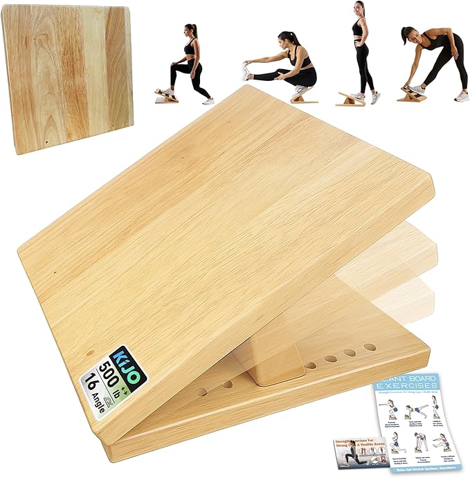 16-Level Adjustable Wooden Slant Board for Squats – 550 lbs Heavy Duty Squat Wedge for Weightlifting & Ankle Mobility – Incline Board for Calf Raises & Leg Day Training【Made in Taiwan KIJO Studio】