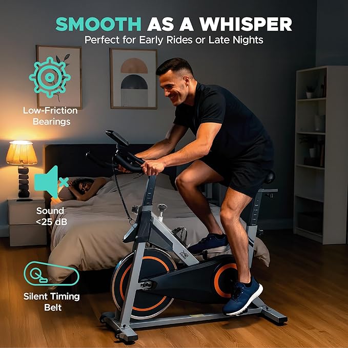 Stationary Exercise Bike for Home, Indoor Cycling Bike with Silent Belt Drive, Adjustable Seat & Resistance, LCD Display, iPad Holder, 264 LBS Weight Capacity