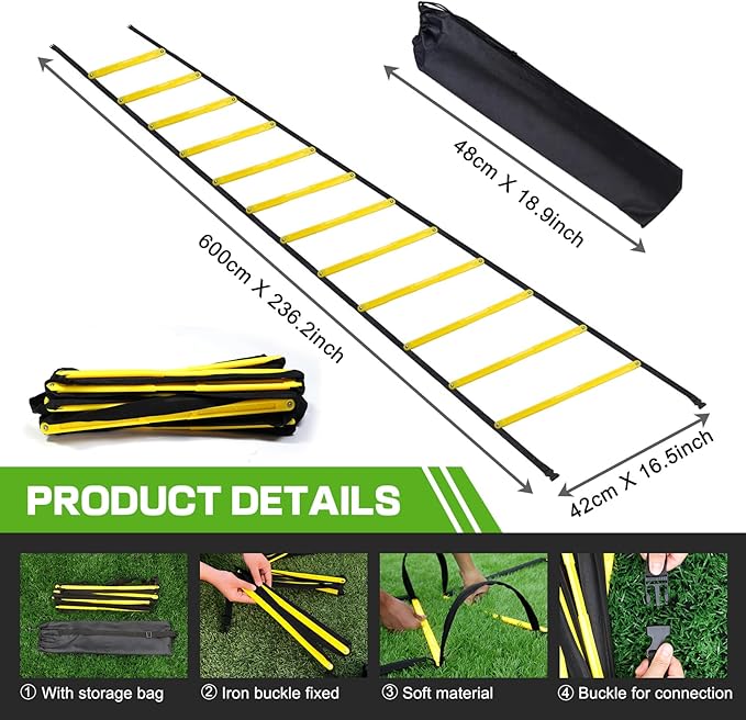 Happy Jump Agility Ladder 12 Rung 20 FT Speed Training Ladder Drill Sports Workout Equipment for Football Soccer Footwork Exercise