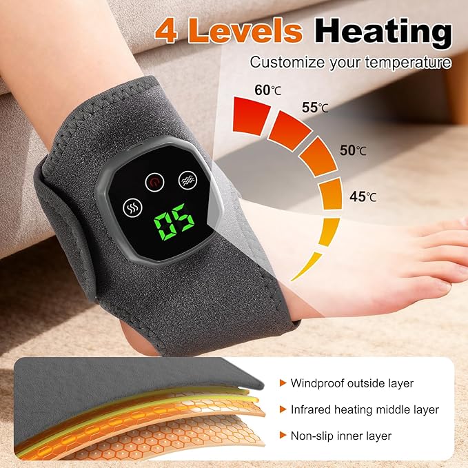 2PCS Foot Renew Triple Method Massager, 2 in 1 Foot Massager for Neuropathy, Feet Massage with 3 Vibration Mode & 4 Heat Levels, Wireless Portable Ankle Massager for Home or Travel Use