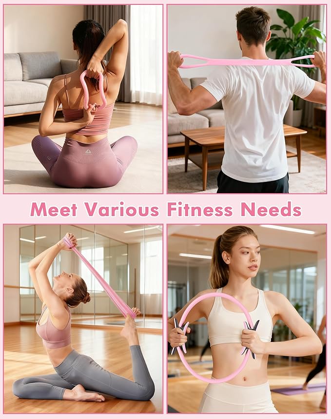13/15Pcs Pilates Kit for Women, Pilates Equipment for Home Workouts with Magic Circle, Ball, Resistance Bands, Pilates Starter Set for Strength, Toning and Flexibility