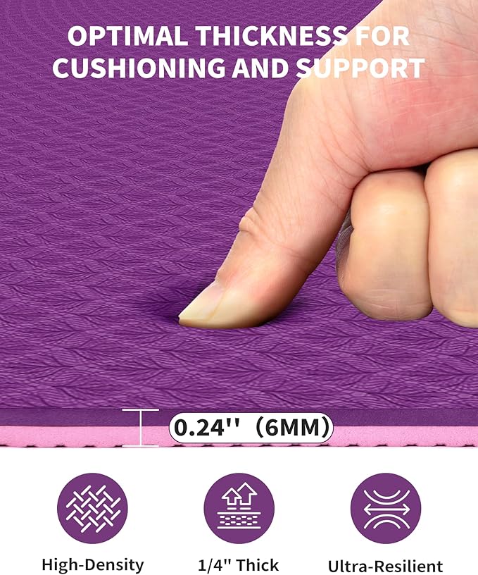 CAMBIVO Large Yoga Mat (6'x 4'), Extra Wide Workout Mat for Men and Women, 0.24''/0.32''/0.4''/0.48'' Thick Exercise Fitness TPE Mat for Home Gym, Yoga, Pilates, Workout (Barefoot Exercise)