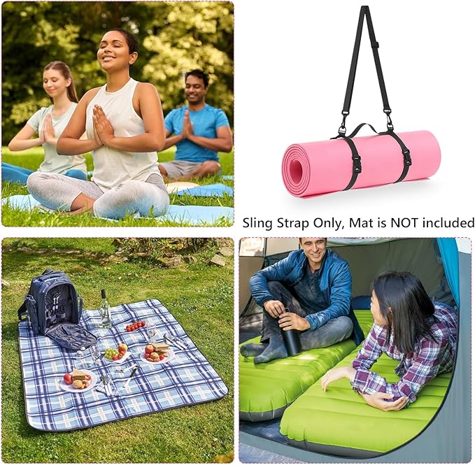 Yoga Mat Carrying Strap, Portable Yoga Mat Carrier Picnic Blanket Holder with Adjustable Shoulder Strap & Handle, for Festivals Picnics Camping Motorcycle Bedroll Pilates, for Women Men (Black)
