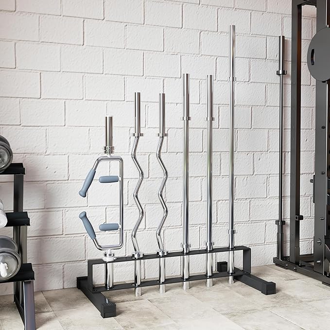 Barbell Bar Rack - Heavy Duty 6-Slot Freestanding Dumbbell Rack with Non-Slip Base, Space-Saving Vertical Weight Rack for Home Gym Equipment