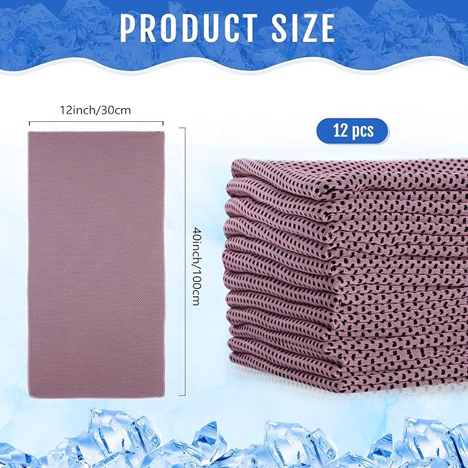 Hosuly 12 Pieces Cooling Towels for Hot Weather Soft Breathable Cold Towel Yoga Towels for Sweat, Sports, Workout, Fitness, Gym, Running, Travel Camping, 12 x 40 Inch (Pink)