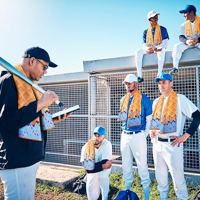 Peryiter 12 Pcs Baseball Ice Cream Drip Cooling Towel Microfiber Absorbent Lightweight Sport Cooling Towel Sweat Sport Rags for Baseball Team Coach Gifts Event Yoga Running Gym(Blue,40 x 12 Inch)