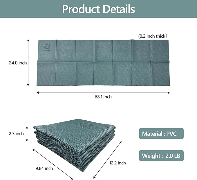 Primasole Folding Yoga Travel Pilates Mat Foldable Easy to Carry to Class Beach Park Tear resistant Travel Picnics 4mm Thick 9 Colors
