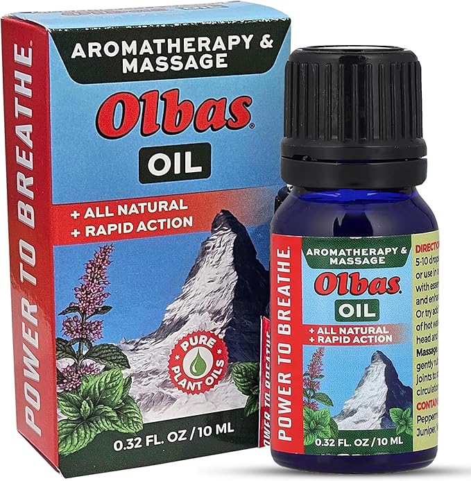Olbas Massage and Aromatherapy Oil, 0.32 Fl Oz,Body Massage Oil, Swiss Herbal Remedies with Pure Essential Massage Oils for Muscle Relaxing and Soothing Comfort for Pain Relief