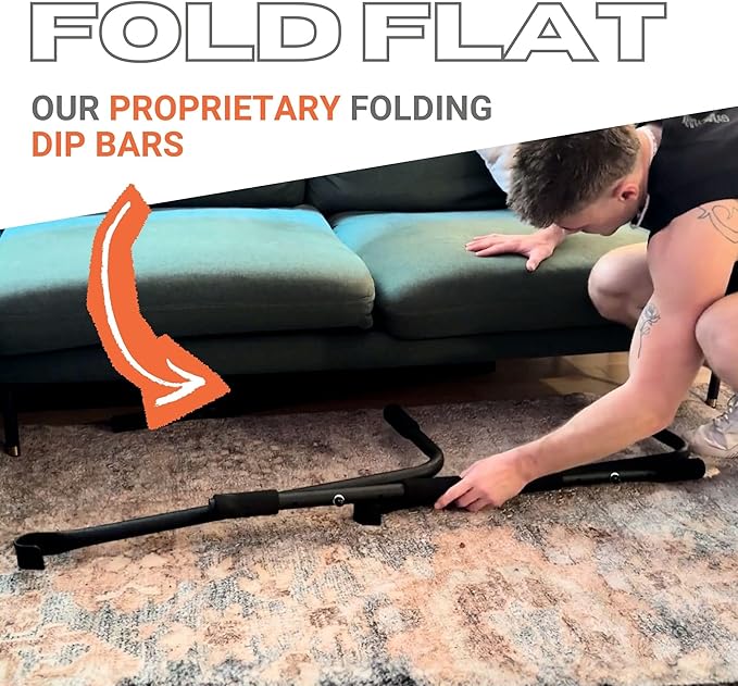Folding Door Pullup Bar and Dip Bar Station - NO WOBBLE, Home Gym, Easy Storage, Power Tower Dip Station and Pull-up Bar for Doorway, Collapsible Dip Station, No Door Damage, High Weight Capacity, Foldable Bodyweight Workout Station