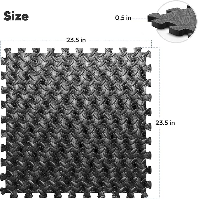 32 Pack Home Gym Mat, Puzzle Exercise Mat, EVA Interlocking Foam Floor Tiles for Home Workout Equipment and Kids' Play Areas - Black, 24 in x 24 in x ½ in - 32 Tiles (Black, 32 Pack, 128 SQ FT)