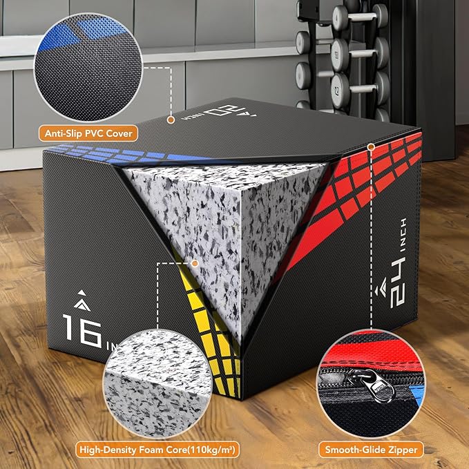 GIKPAL Plyo Jumping Exercise Box, High-Density Foam Plyometric Jump Box for Home Gym Workout, Multiple Size Box Jumps for Step-Up, Box Squat, Explosive Training