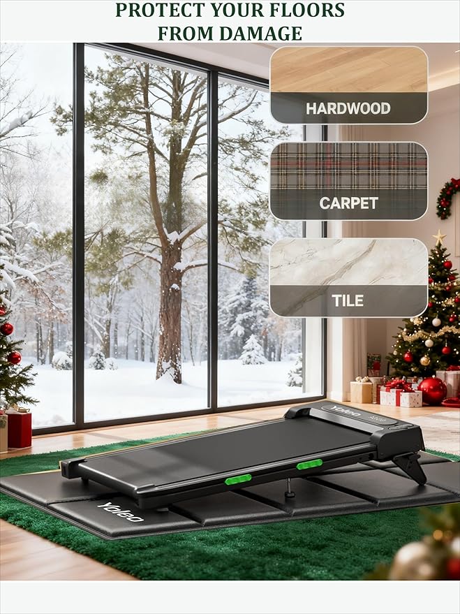 YOLEO Treadmill Mat Walking Pad Mat for Carpet, 63"x30" Foldable Exercise Equipment Mats - 1/4" Thick Non-Slip, Shock Absorbing, Hardwood Floor Protection for Exercise Bike/Weight Bench/Treadmill/Yoga